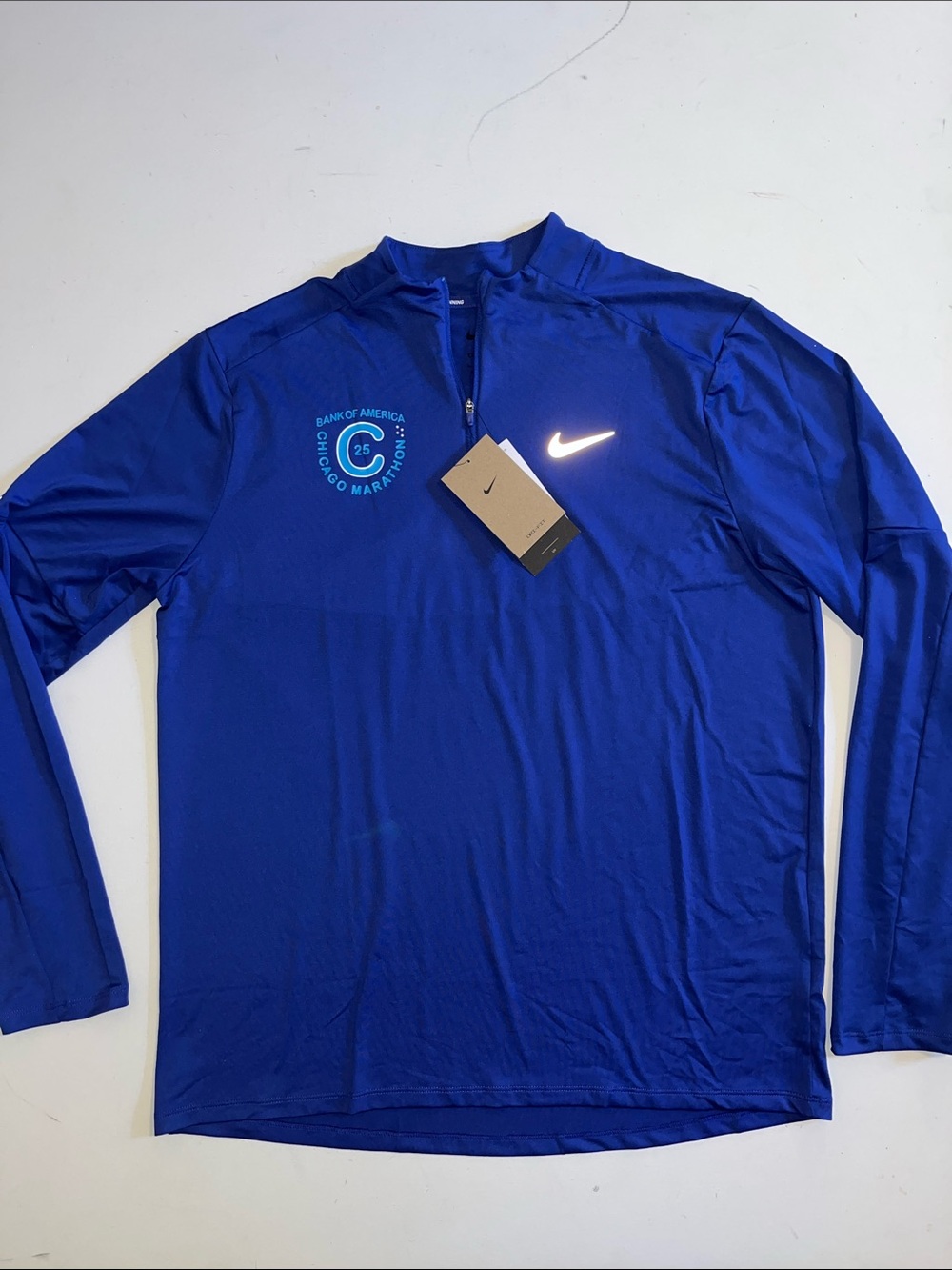 Nike Running Shirt Mens L Chicago Marathon Long Sleeve UV 1/4 Zip Blue 2025 $80